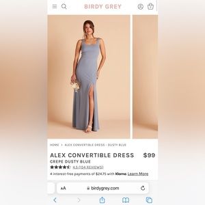 Birdy Grey Alex Convertible Dress Crepe Dusty Blue with Slit
